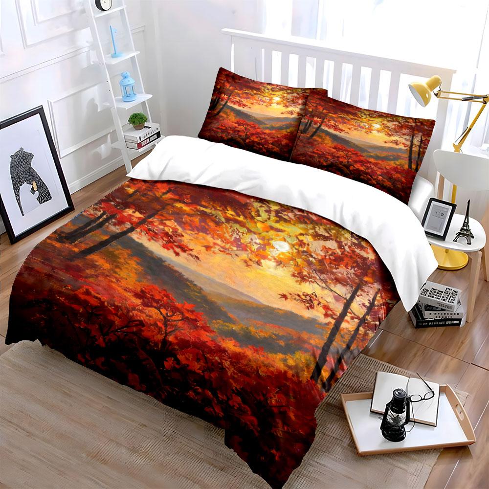 Arbres d'automne et lever de soleil. Ensembles de literie Ensembles de housses de couette Housses de couette Taies d'oreiller(1 * Housse de couette 2 * Taies d'oreiller sans couette)