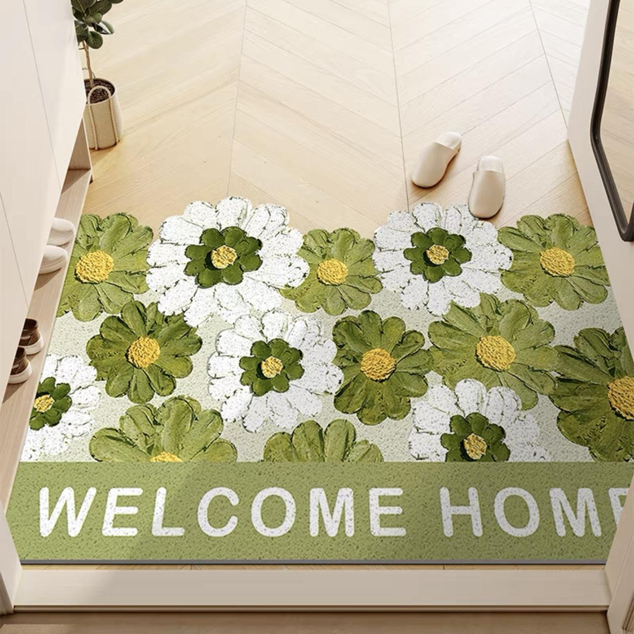 Flower Entry Door Floor Mat Household Entrance Door Door Mat Entry Door Silk Ring Non-Slip Mat Entry Door Porch Rubbing Soil Carpet 45*75cm