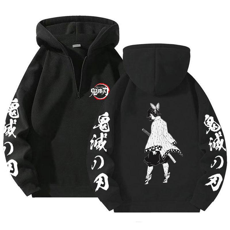 

Cotton Long Anime Sleeved Hooded Sweatshirt Casual Fashion Loose Solid Color Zipper Lapel Pullover Sweatshirt S