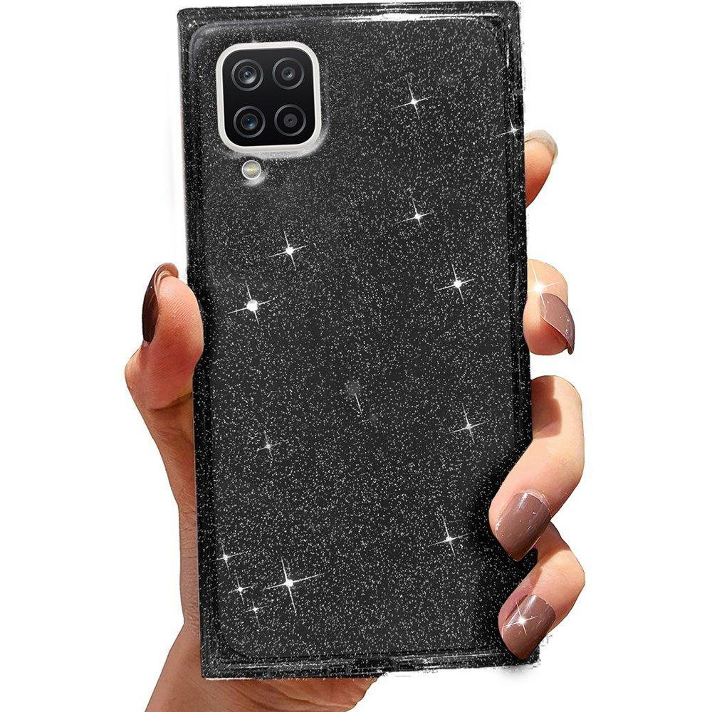 Square Glitter Case for Samsung Galaxy A12 / M12 / A12 2021, Black