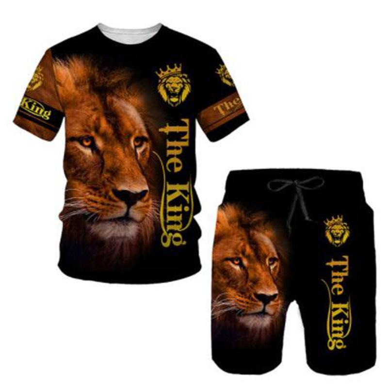 European and American manufacturers supply, lion 3D digital printing casual suit T-shirt + shorts, available