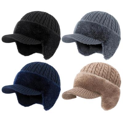 Beanie Hat Unisex Winter Hat Plush  Lined Warm Earflap Cap  Beanie Hat Outdoor Thick Ski Sports Knitted Hat Warm Winter