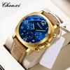Men's Business Watches Square Large Dial Quartz Watches Waterproof Luminous Leather Band Chronograph Man Wristwatches