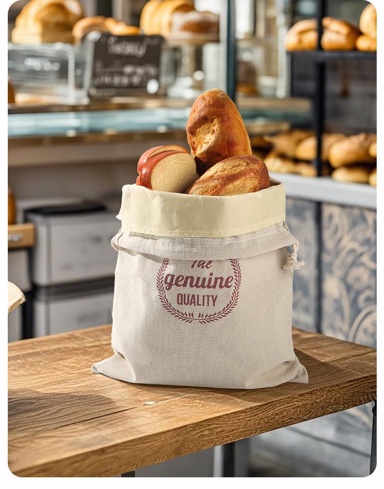 Nien Linen Beeswax Bread Bag with Detachable Inner Layer - All-Cotton, Food-Grade Drawstring Closure