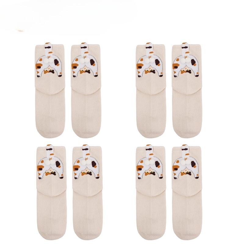 Spring and Summer Couple Socks Cute Mid Tube Versatile Women's Pile Socks Four Season Socks Cartoon Cat Jingle Egg