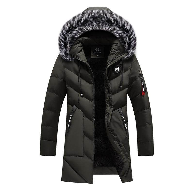 Winter Parka Men 'S Solid Jacket Thick Warm Coat Long Hooded Jacket Fur Collar Windproof Padded Coat Fashion Men