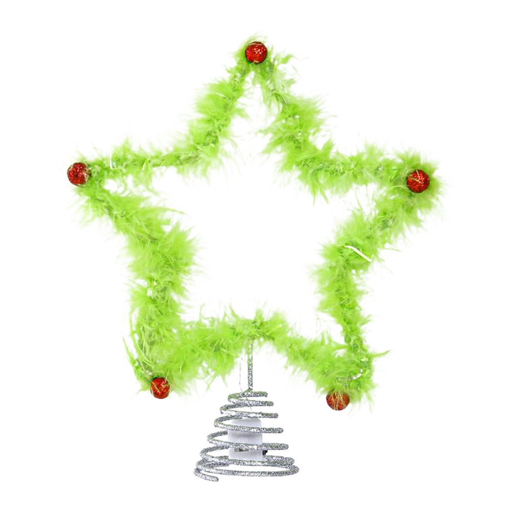 Christmas Fuzzy Grinch Star Tree Topper Holiday Festive Creative Grinch Decoration Christmas Party Home Decor Ornament
