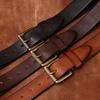 3.8Cm Wide Leather First Layer Cowhide Belt Men'S Washed Retro Matte Pin Buckle Jeans Copper Buckle Belt Men'S