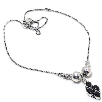 Natural Black Spinel Gemstone Handmade 925 Sterling Silver Necklace 18" P8H71