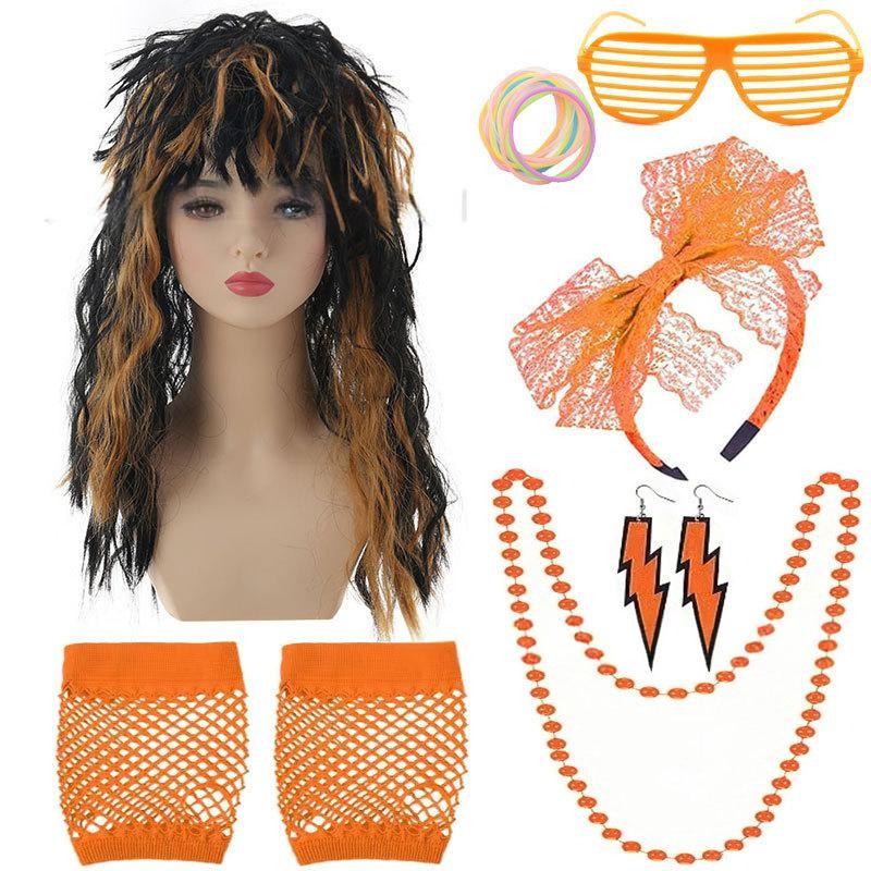 Vibrant Punk Rock Wig Set For Unisex Complete With Colorful Accessories For Nostalgic Style