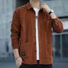Men's Fleece-Lined Corduroy Shirt Jacket with Pockets - Long Sleeve, Thick, Loose Fit for Autumn/Winter.