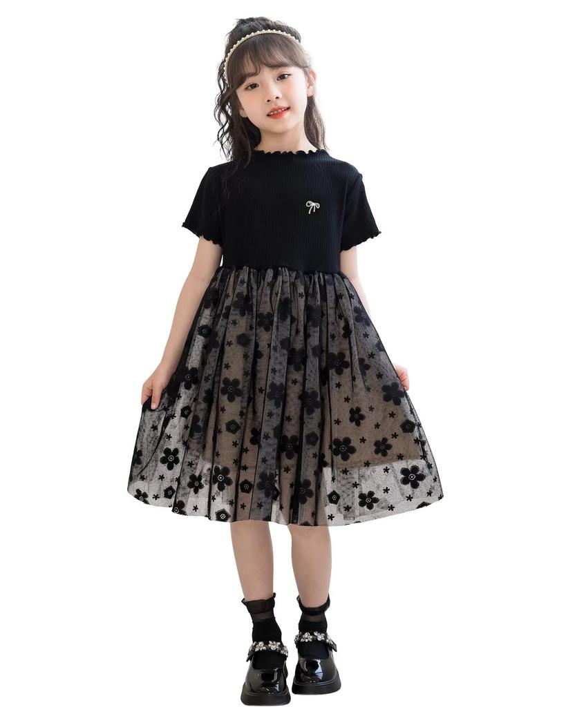 Kayiyasu Black Piano Short Floral Print Perfect for Entrance and Graduation Size 130 Girls' Dress, Formal, Recital, Sleeve, Tulle, Ceremonies,