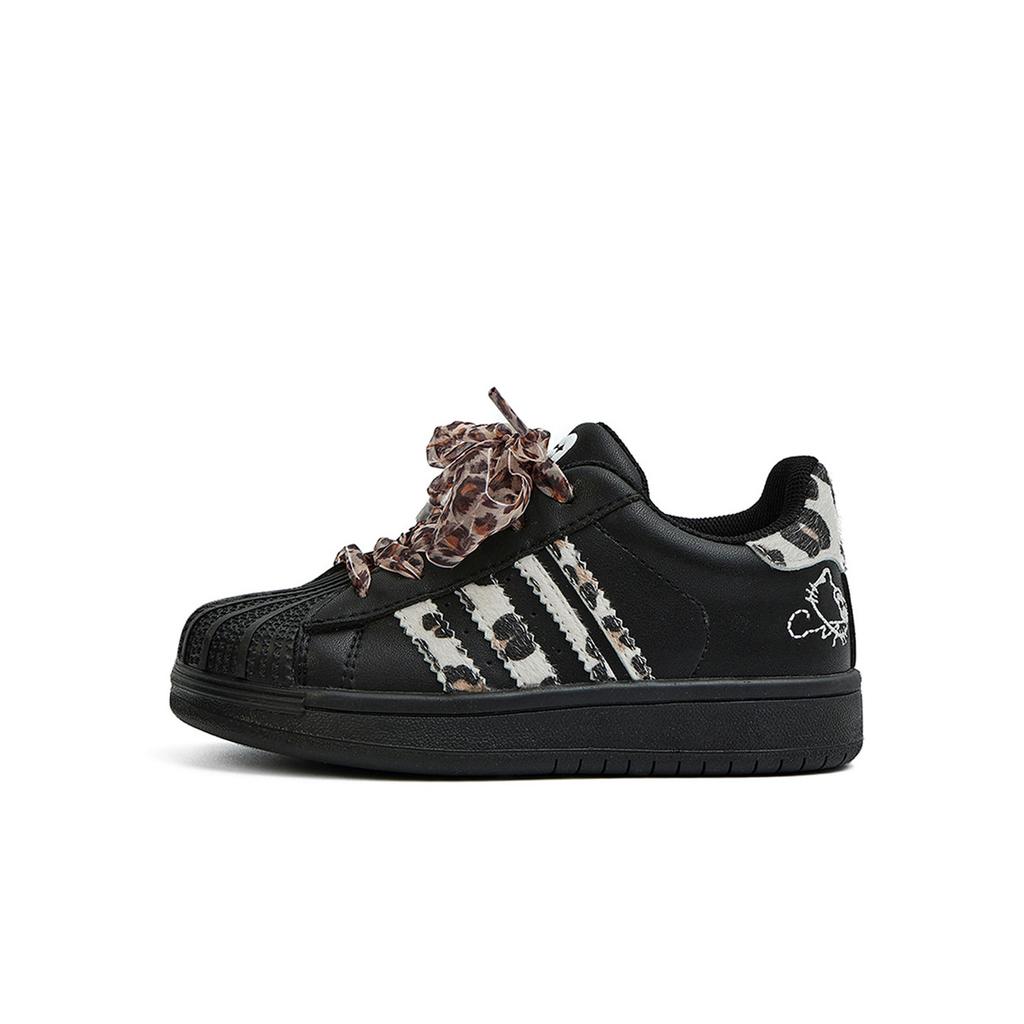 XSHX Leopardenmuster Schalen-Schuhe | Mädchen Herbst Klettverschluss Tasche Kopf Gummi rutschfeste Laufsohle stabil und retro süß