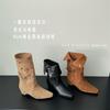 ALIGUIFEI two-wear folded short boots inner heightening suede western boots women's autumn and winter belt buckle medium boots