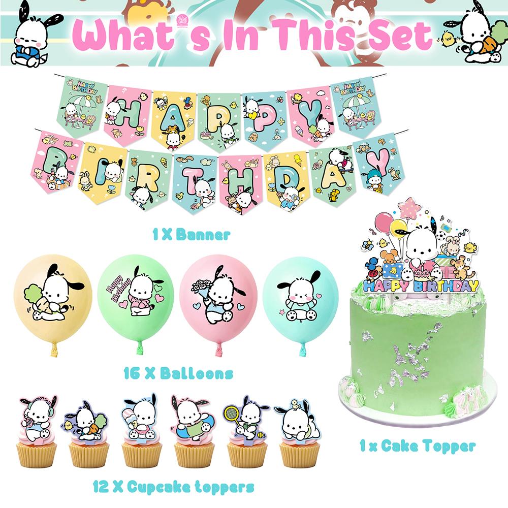 30pcs Pochacco Party Decorations Include a Banner, Cake Toppers, Balloons
