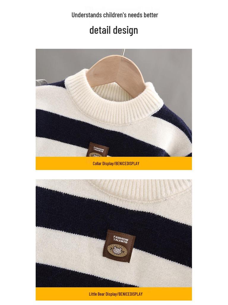 2025 Fashionable Boys' Striped Sweater: Handsome Toddler Spring/Autumn Knitwear