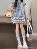 French Temperament Blue Plaid Dress for Women To Wear In Early Summer and the New Bubble Sleeve Princess Short Dress for the New Year