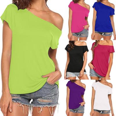 "Women's Off-Shoulder Irregular Short-Sleeve T-Shirt - European & American Summer Style"