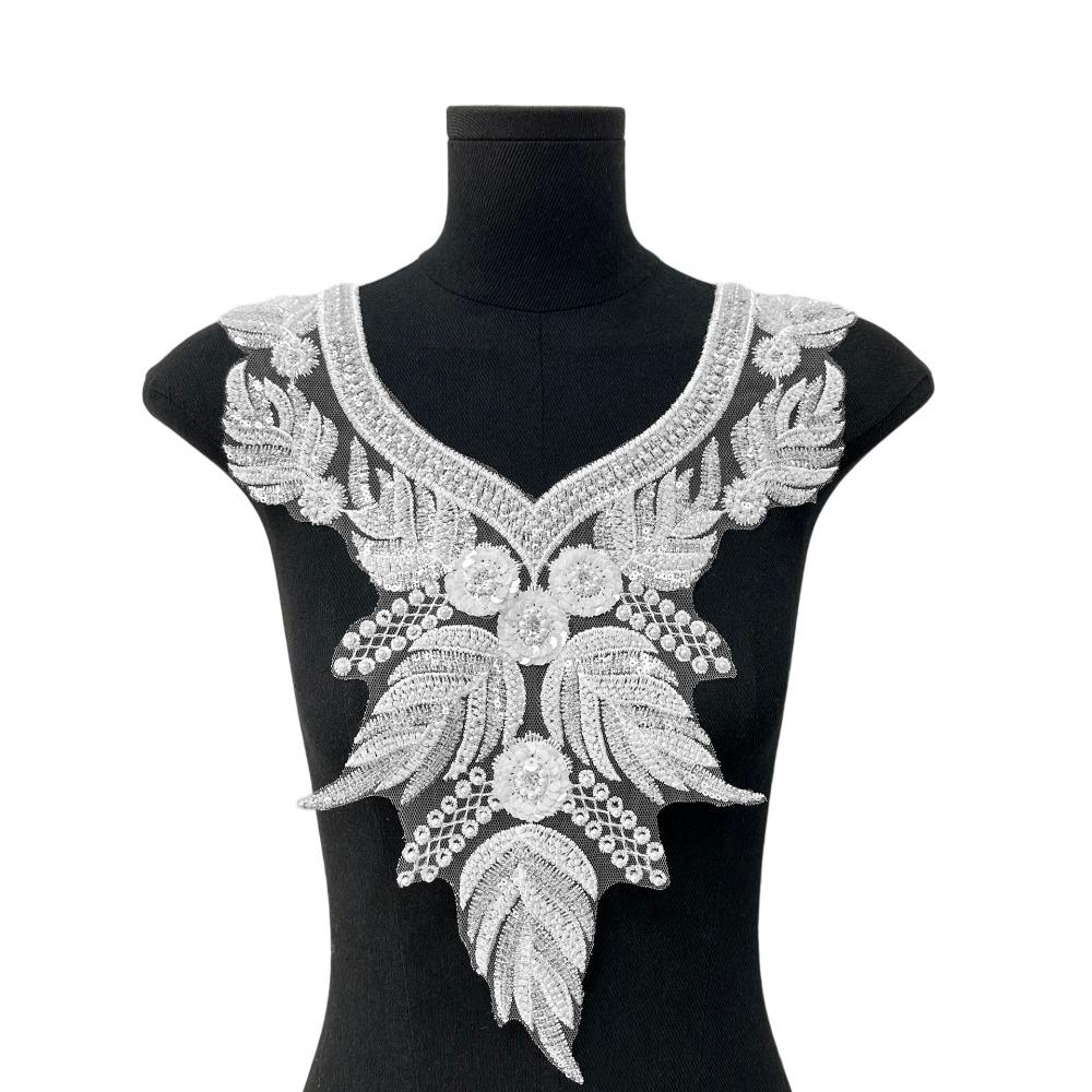 Embroidered 3D Sequin Collar Handmade Lace Fabric Applique DIY Sewing