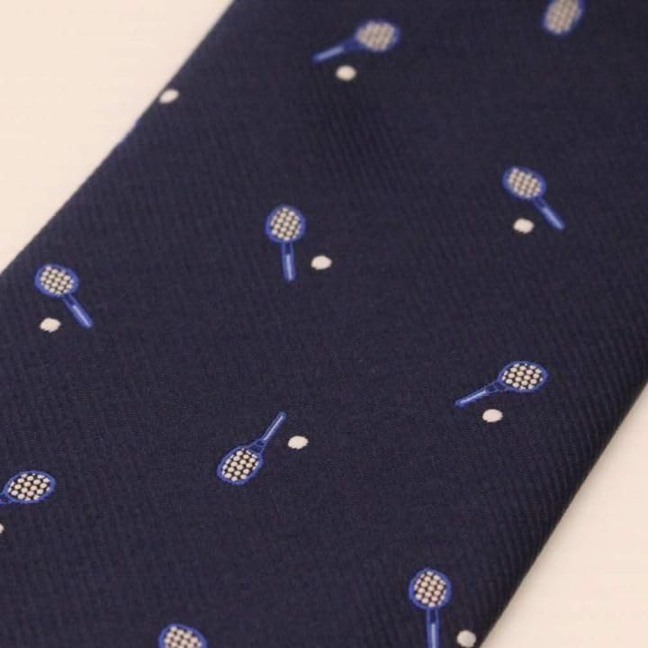 [CUFFSMANIA] Navy Tennis Tennis Racket Patterned Tie - A Fun, Unique Tie for Tennis Lovers.