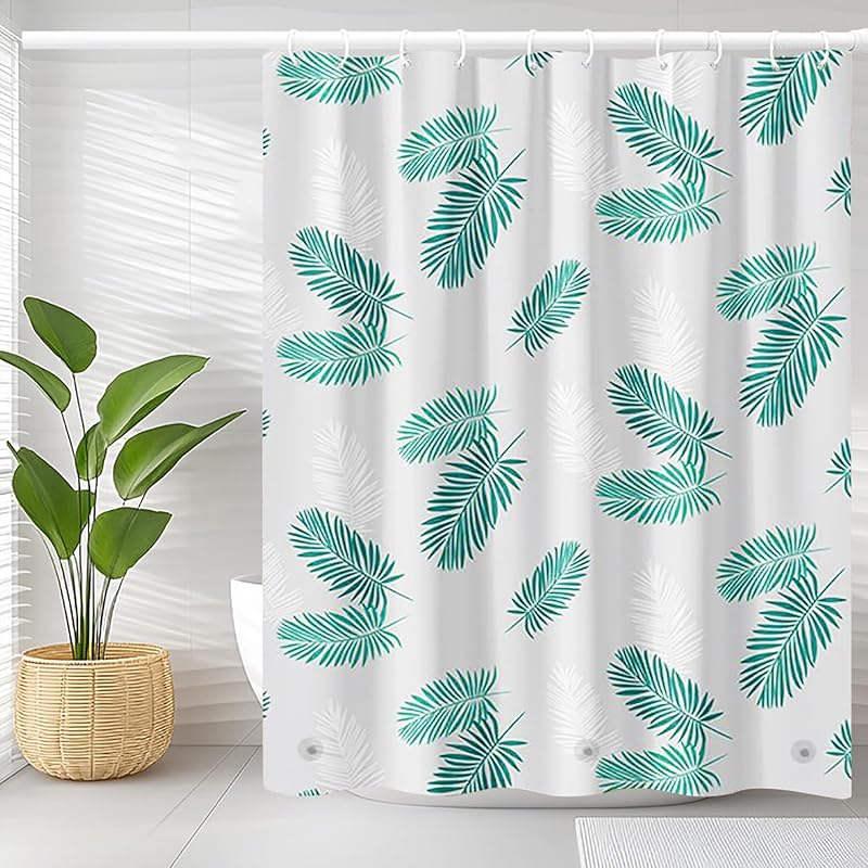 Shower Curtain Liner, 4G PEVA Green Leaf Shower Liner, Plastic Waterproof Shower Curta, 72x72 inch with Grommet Holes 3 Magnetic Weights