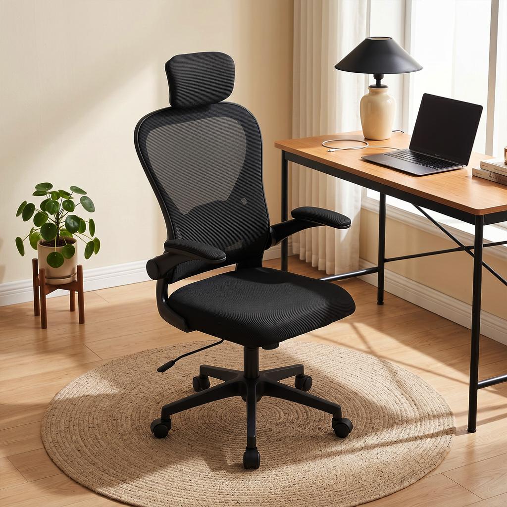 Office Chair, Ergonomic, Mesh, Adjustable Headrest and Lumbar Support, Black