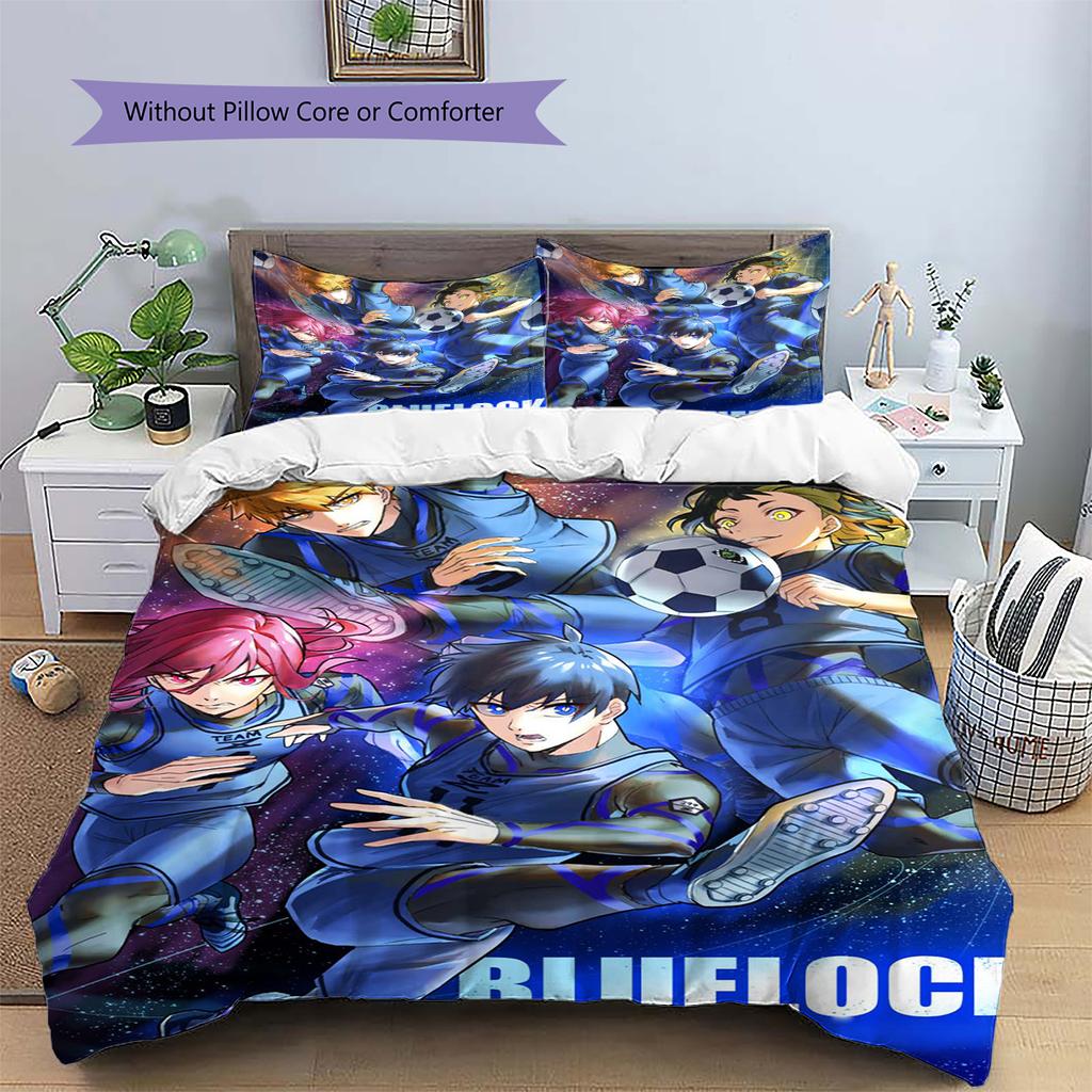 Blue Lock Pattern Bedding Quilt Set Quilt Cover Pillowcase Home Decoration Gift (1 * Duvet Cover + 2 * Pillowcase, Without Core)