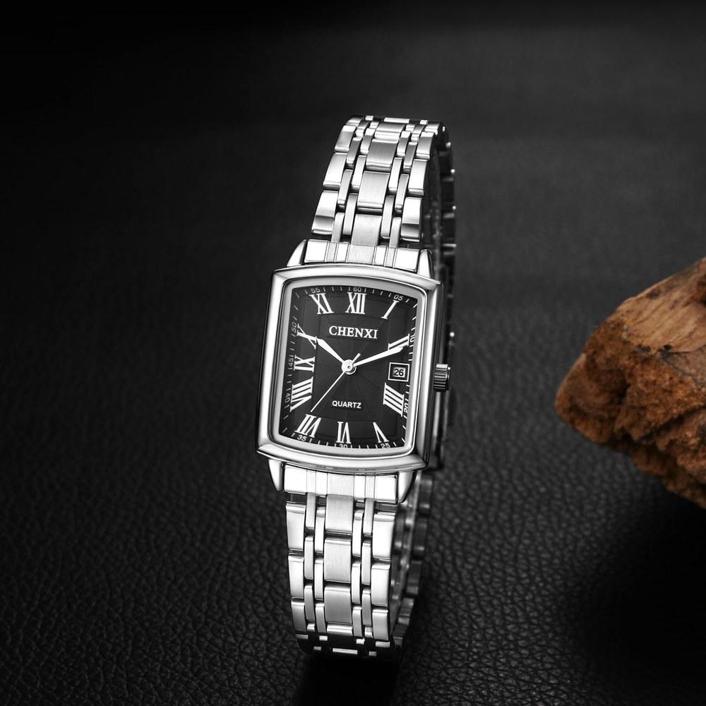 Aroncent Pair Couple Waterproof Square Watch Rome Analog Antique Stainless Silver Anniversary Valentine's Day Christmas Gift for Boyfriend and