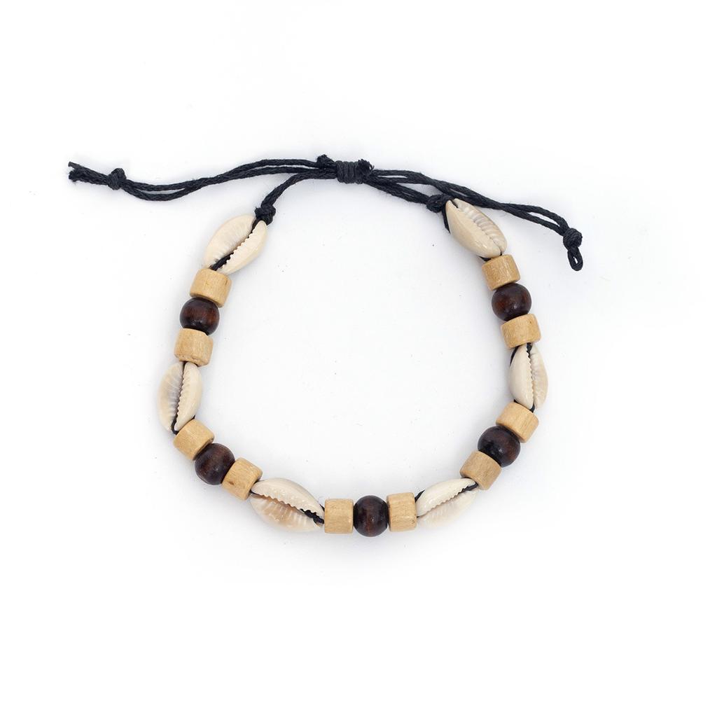 Ins Retro Ethnic Shell Bead Bracelet, Handmade Wood Bead Wrist Jewelry