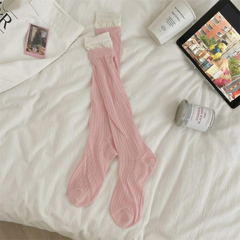 Summer Thin, Color-blocked, Patchwork Socks for Women, Two Pairs of Fake Calf Socks