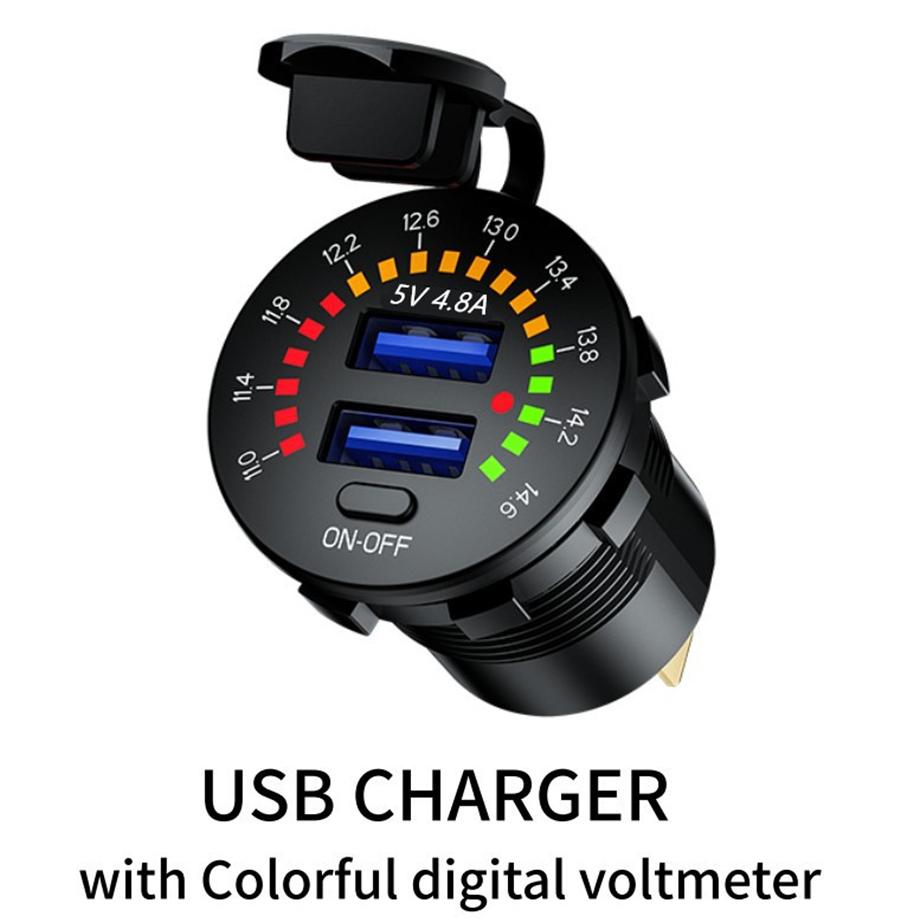 4.8A 12V Car Boat Dual USB Fast Charger Adapter Power Outlet Socket w/ Voltmeter