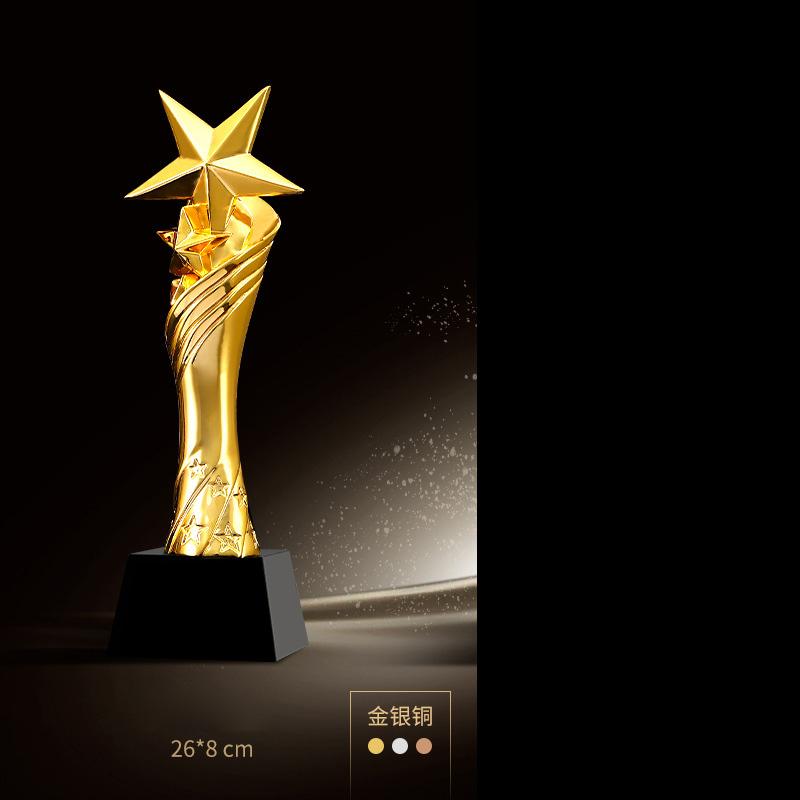 Customized Gold-plating Resin Trophy Award Souvenir, Excellent Character, Home Decoration, Creative, Crystal Base, Engraving 1Pc