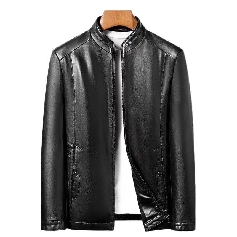 Veste en cuir épaissie pour hommes d'âge moyen et personnes âgées – Manteau de cyclisme chaud doublé de velours