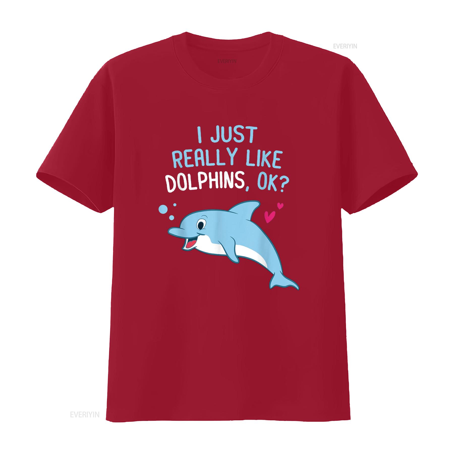 I Just Really Like Dolphins Cute Dolphin Girl T Shirt vintage Washed Stylish graphic Comfortable Slightly fashion Breathable S