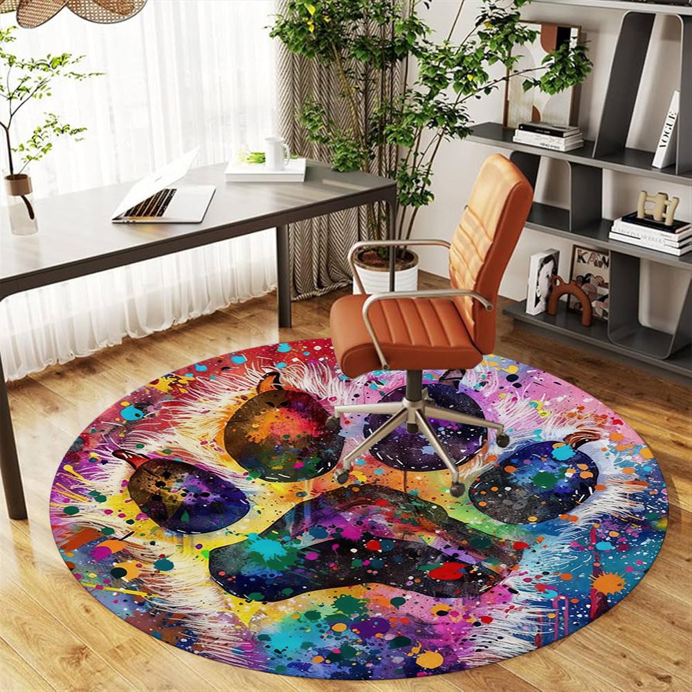 1pc Paw Print Colorful Round Chair mat office Area Rug - Non-Slip, Floor Mat for Office, Bedroom, Ideal home decor gift p0105067