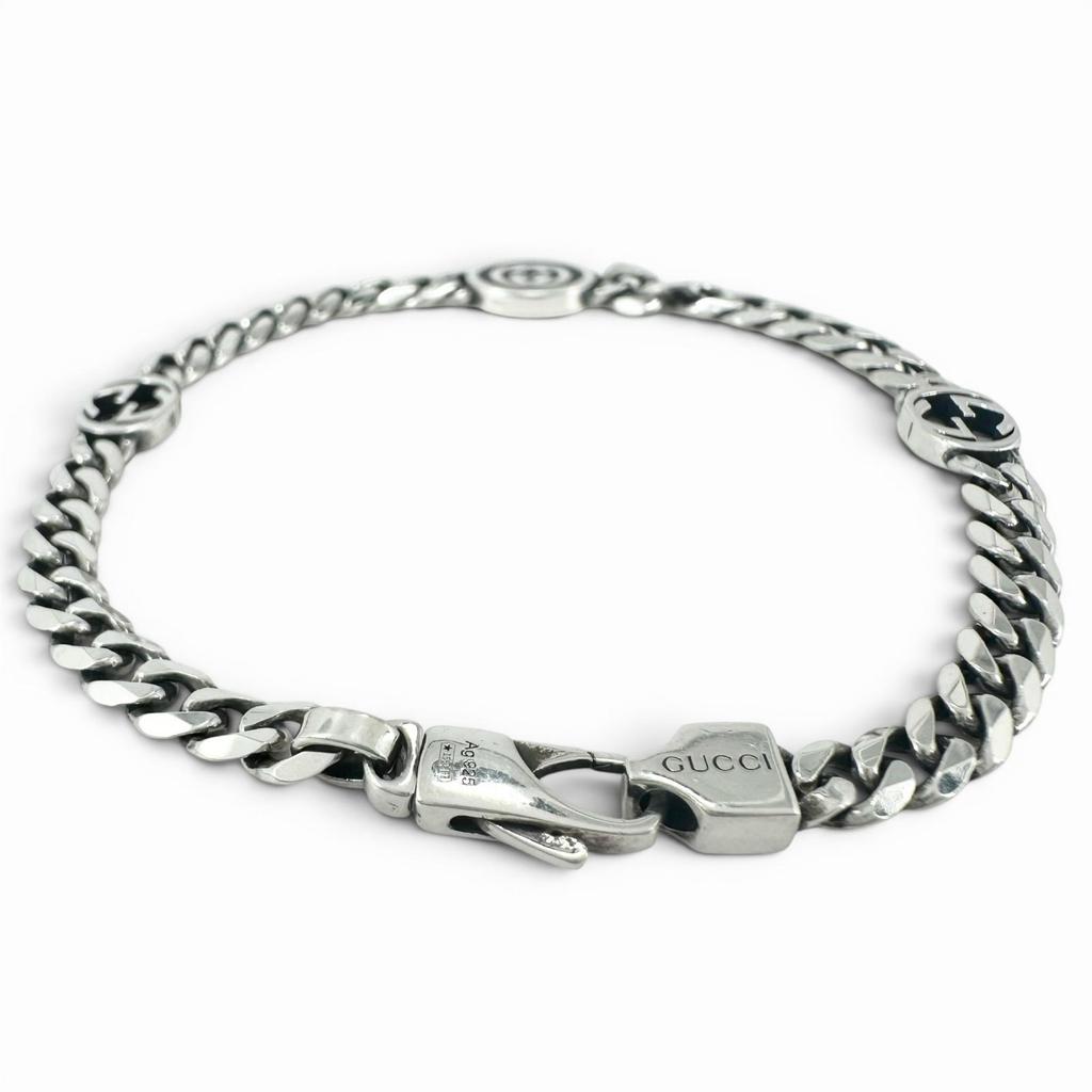 Great GUCCI bracelet Interlocking G Current product Chain Silver AG925 Women 17 Used