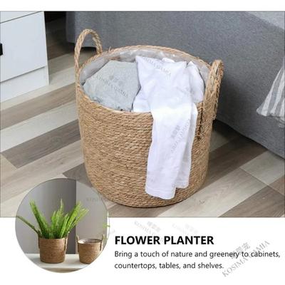 Large Flower Pot Nordic Straw Woven Planter for Green Plants Indoor Decor Extra Size Flower Pot and Seaweed Storage Basket