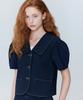 OPENING SUNSHINE Puff Sleeve Crop Jacket_Two-Pleat Wide Pants Set_Navy