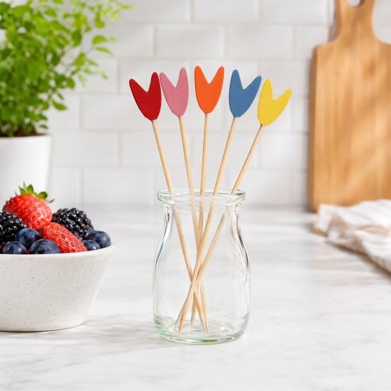 100Pcs Disposable Fruit Picks, Cocktail Picks with Decorative Leaves Flower Tips, Bamboo Skewers for Fruits Cakes Cocktails Snacks