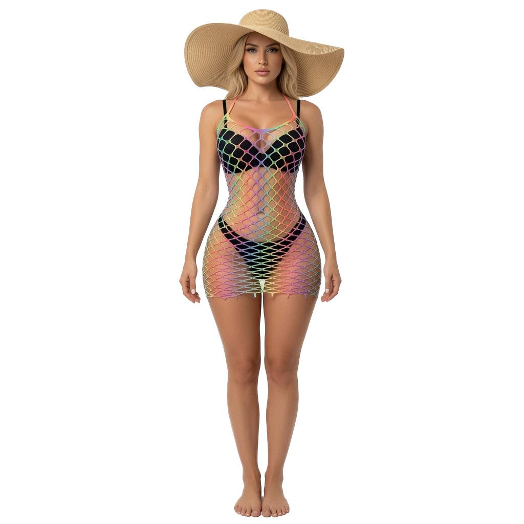 SHEIN European and American Rainbow Mesh Neck Beach Smock Swimsuit Outside with Island Vacation Dress In Stock
