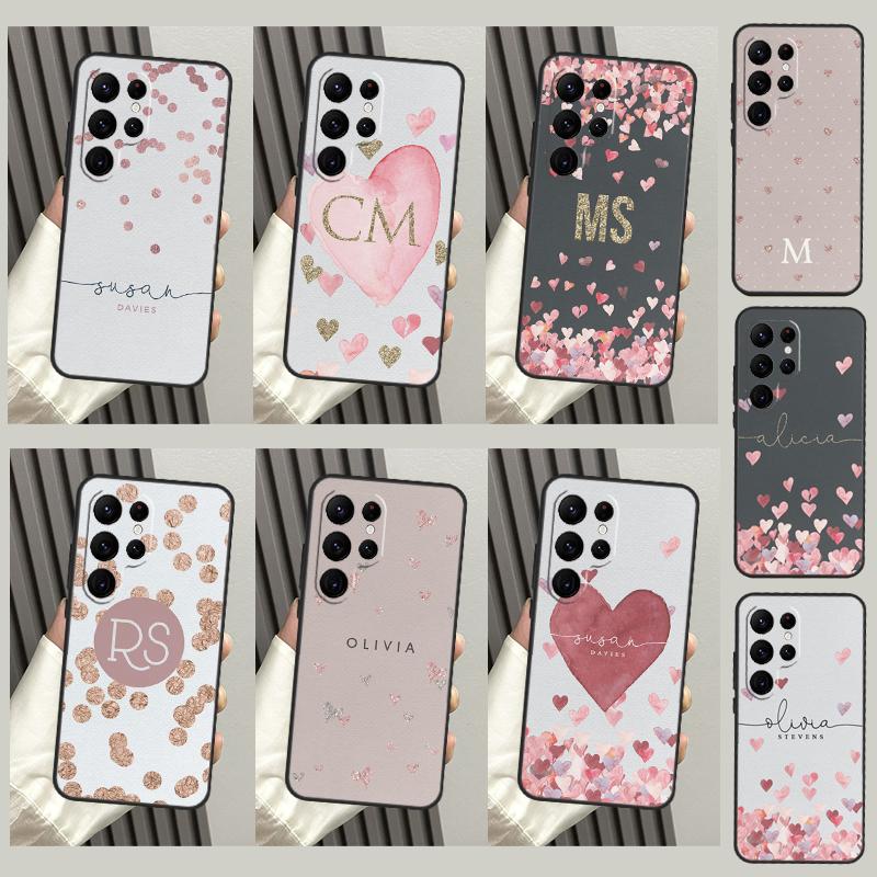 Personalised Initials Polka Monogram Case For Samsung Galaxy S23 S22 Ultra S20 S21 FE S9 S10 Note 10 Plus Note 20 Ultra Cover
