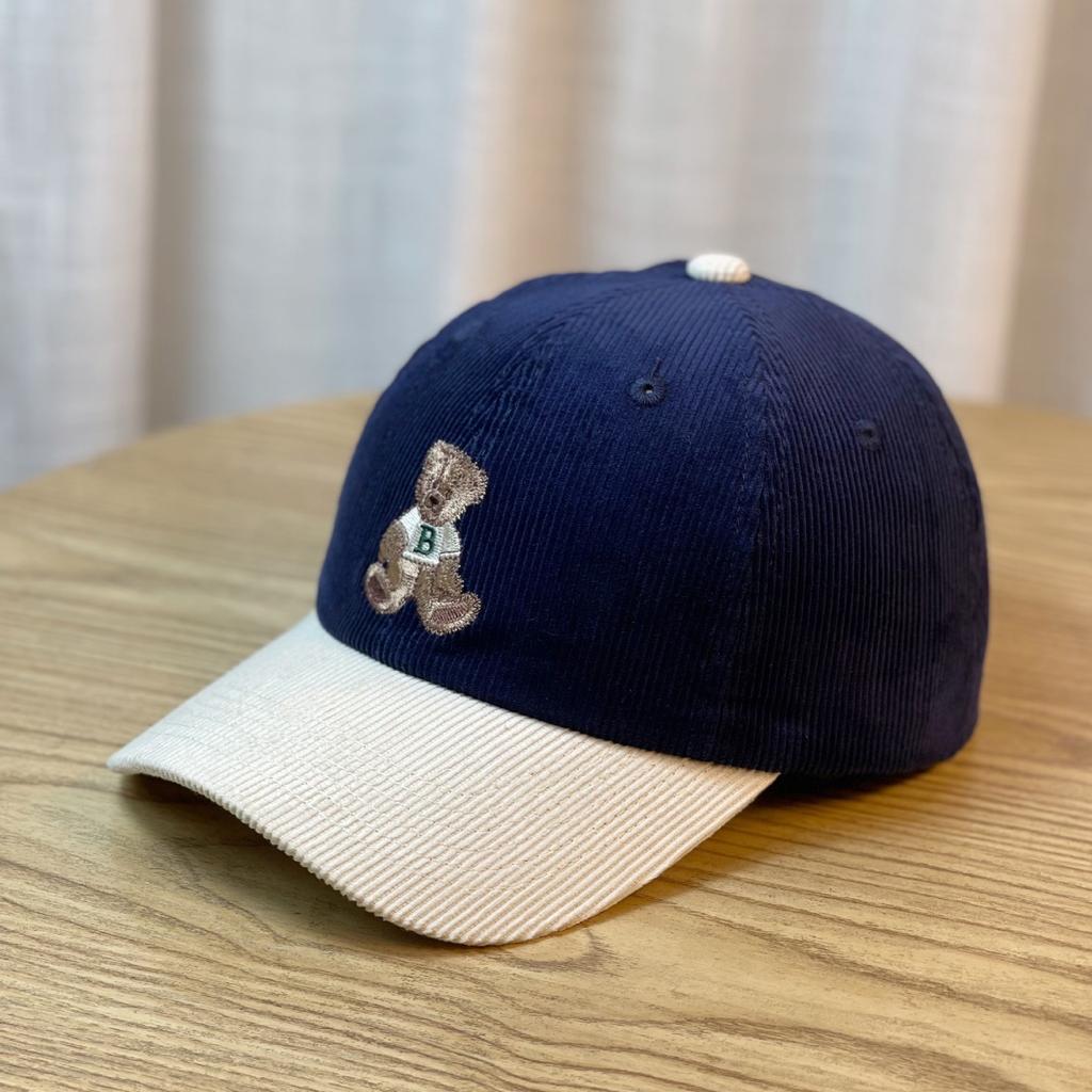Baseball Hat for Women New Color blocking Little Brown Bear Spring and Autumn Corduroy Showing Face Small Trendy Brand Baseball Hat Men