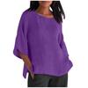 Cotton Linen Blouse For Women With Round Neck And Seven Quarter Sleeves For Casual Office Wear