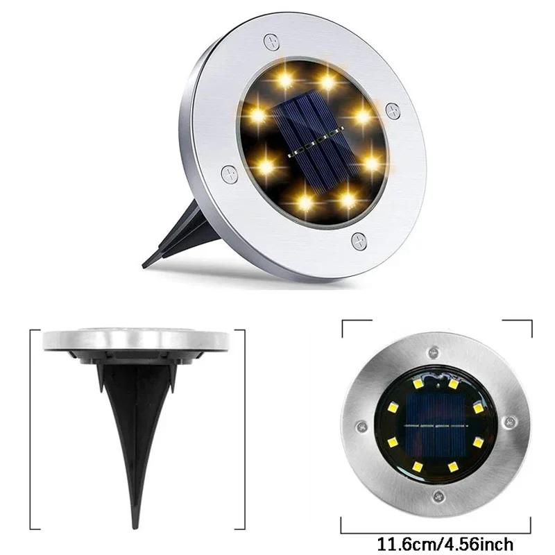 1-4Pcs Solar Power Disk Light Outdoor Garden Solar Underground Light Deck Light Spotlight Buried Solar 8LED Lamp Garden Decor