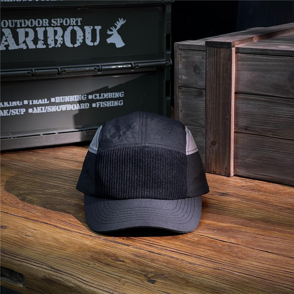 Street Style Workwear Baseball Cap Color Block Corduroy UV Protection Adjustable Unisex Sun Hat for Casual Outdoor Wear