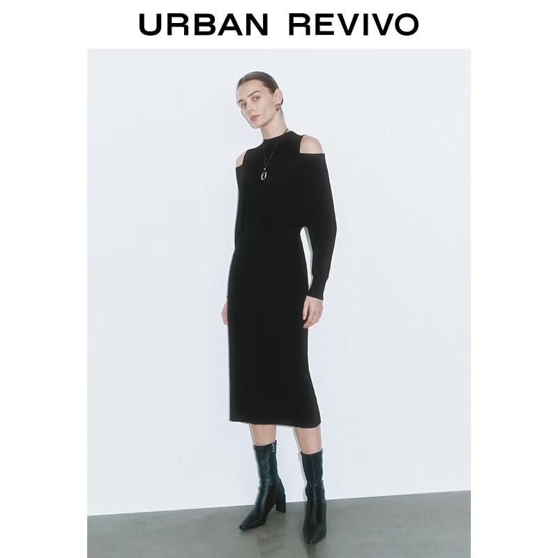 UR2026 Women s Black Knit Off-Shoulder Dress S