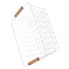 Cesto de Armazenamento de Mesa de Metal Branco Preto Retangular Cesto de Arame de Ferro com Alça de Madeira Grande Capacidade