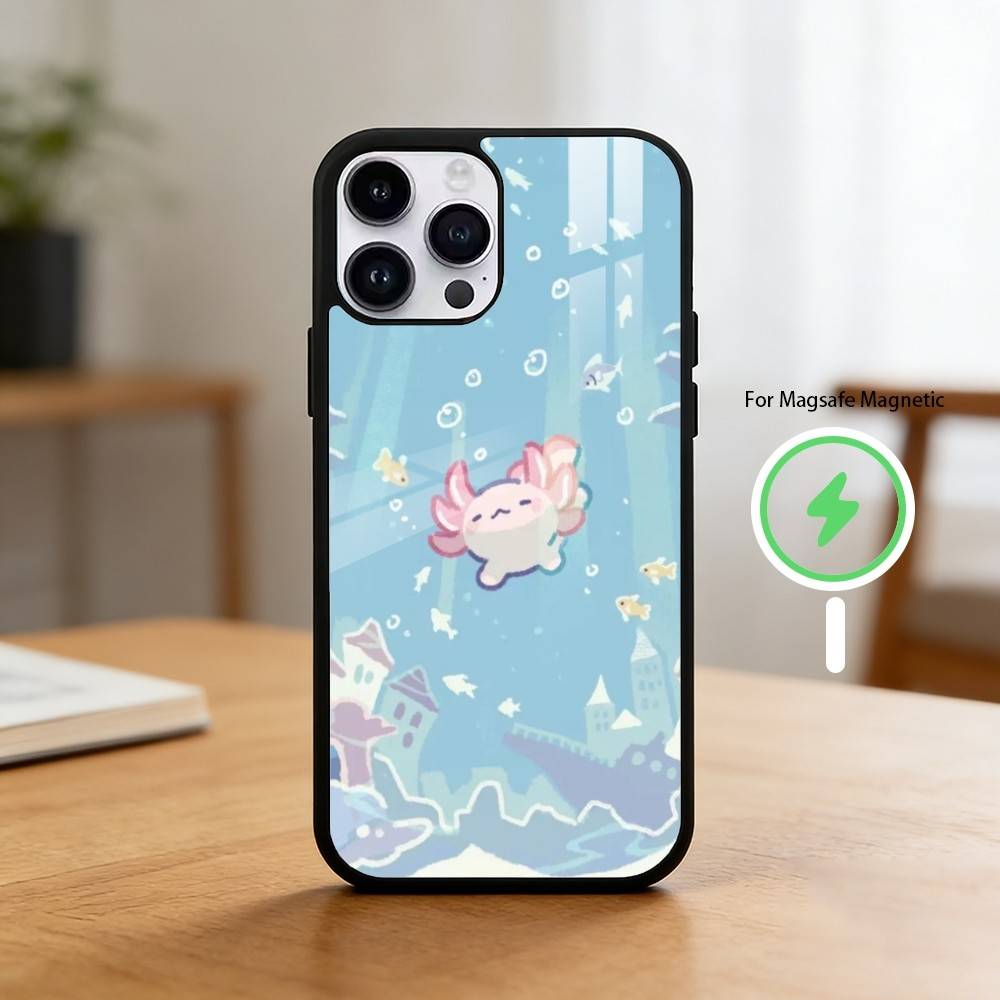 Cartoon C-Cute A-Axolotl Phone Case For iPhone 17/16/15/14/13/12/Plus/Pro/Max for Magnetic Wireless Charging