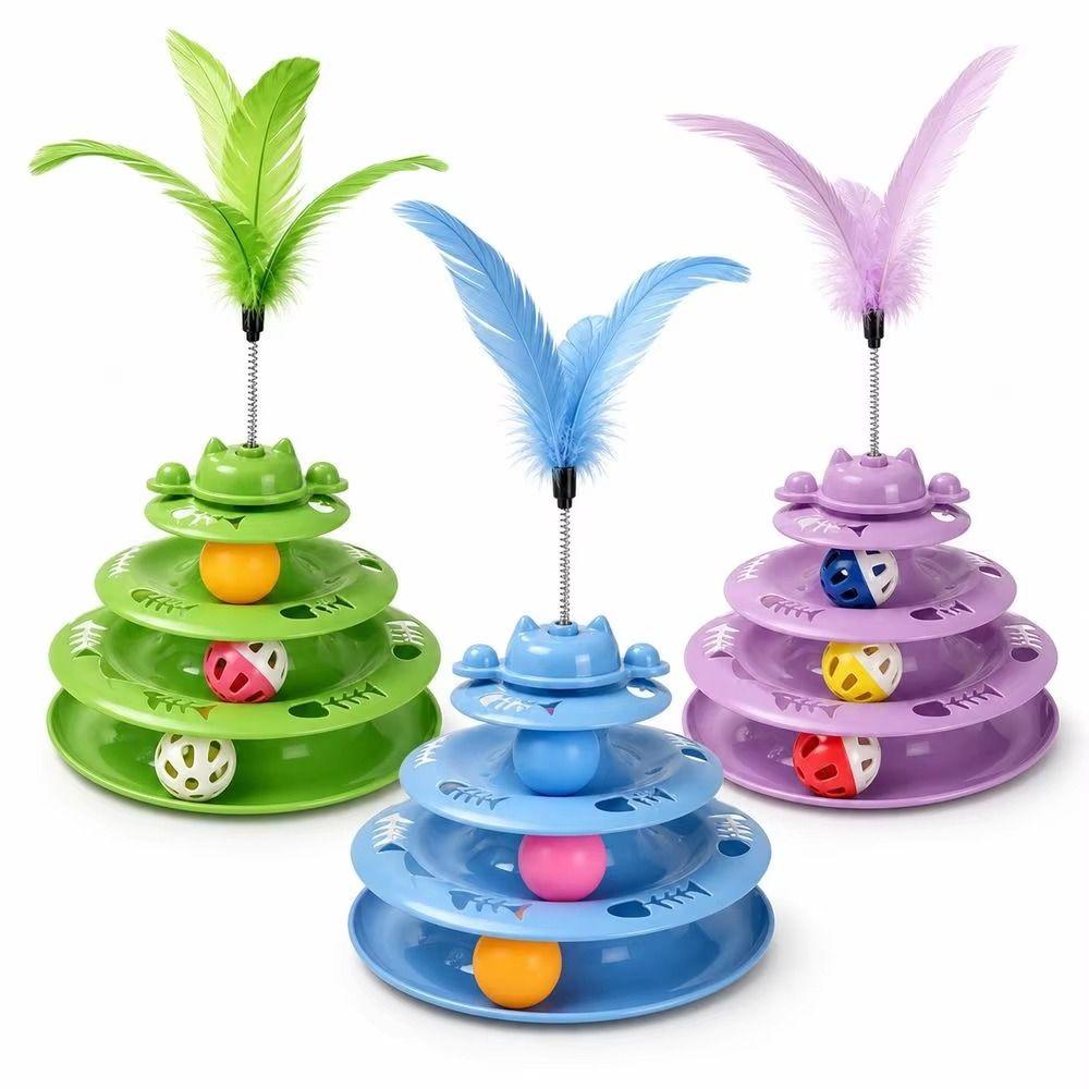 Rotating Ball Cat Track Ball Toy Multi Layer Spring Wand Toy Interactive Cat Toy Training