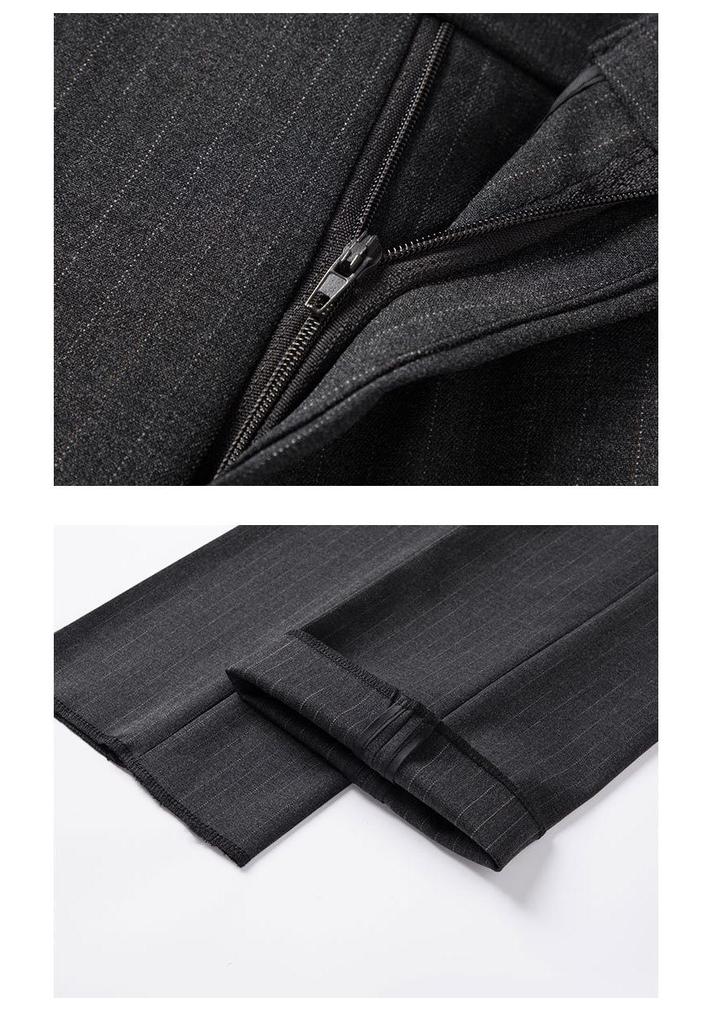 2025 Men's Grey Stripe Slim Fit Embroidered Three-Piece Suit - Korean Style Wedding Best Man Formal Wear